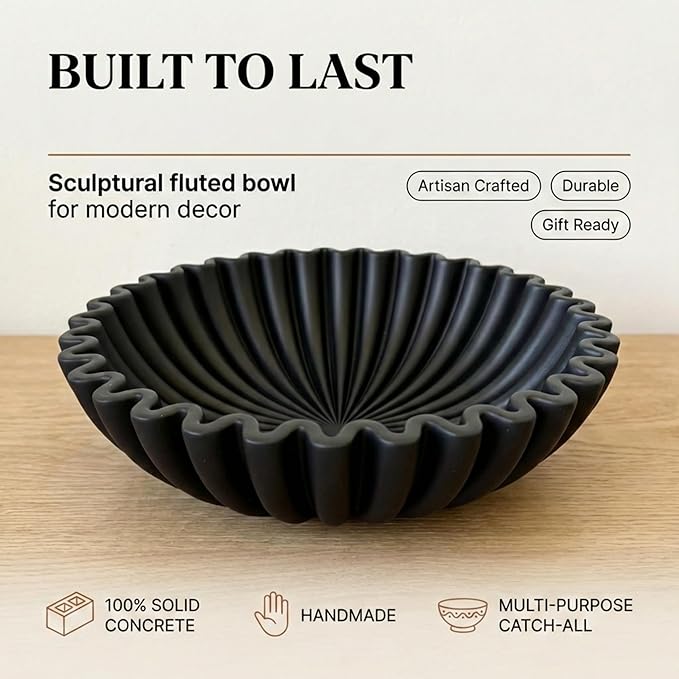 OAKOA Black Decorative Bowl for Home Decor - Modern Fruit Bowl for Kitchen Counter - Black Bowl Decor - Centerpiece Bowl - Organic Modern Decor