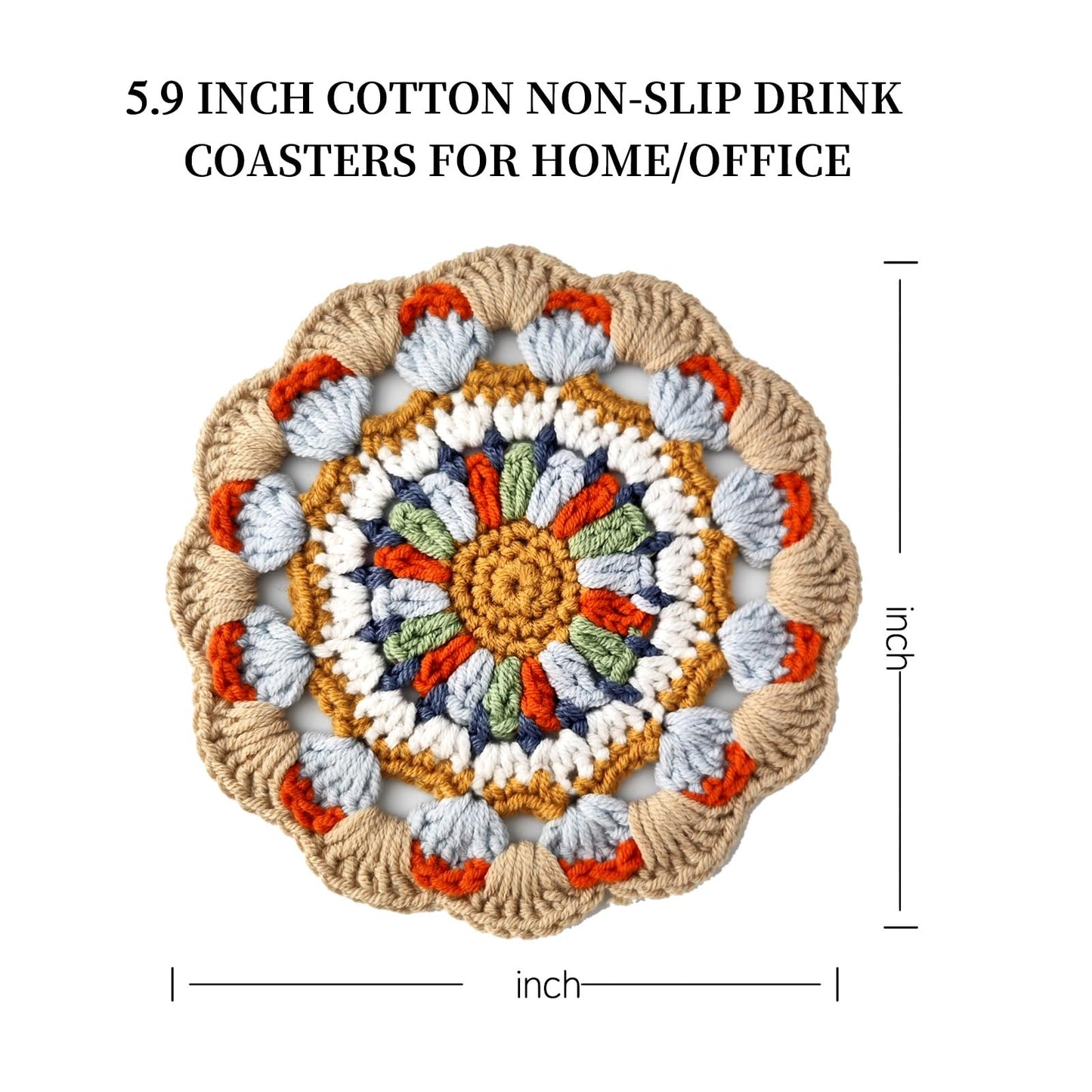 5.9 Inch Handmade Crochet Coaster, Non-Slip Cotton Drink Coaster with Oriental Traditional Nine-Color Deer Mural Motif, for Home Office Use, for Art Lovers & Housewarming