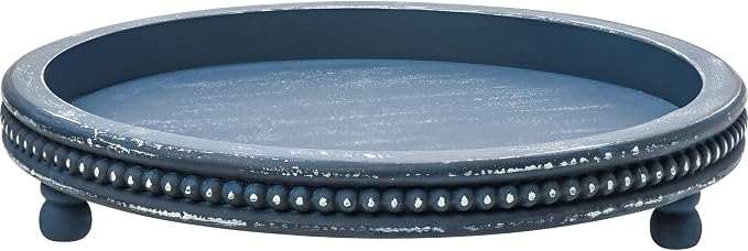 Handmade 12 Inch Decorative Tray, Small Beaded Tray Coffee Table Decor, Blue Decorative Display Risers for Coffee Table, Dining Room Entryway and Living Room