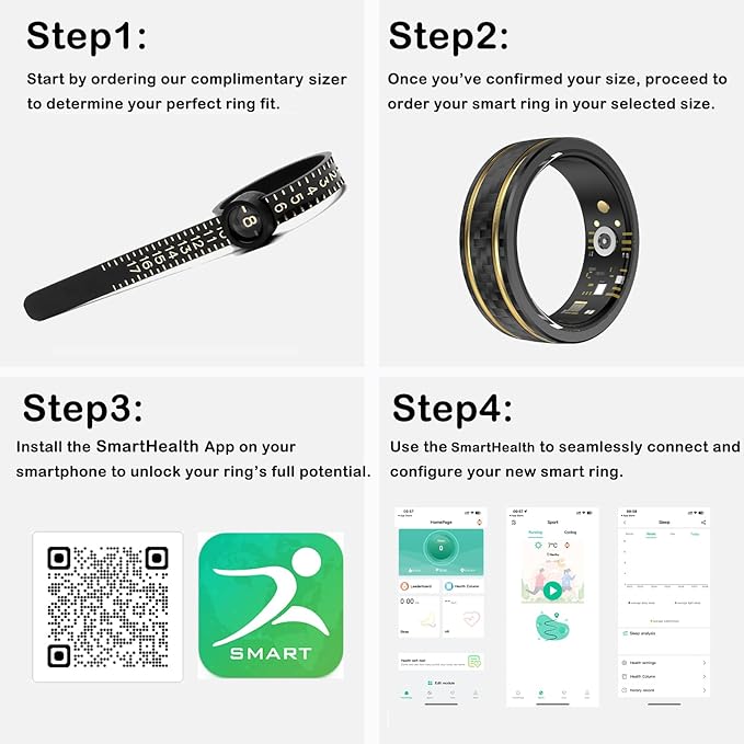 Loluka Smart Ring with Step Tracker Health Tracker with Sleep Monitor Heart Rate Monitor Family Care Fitness Ring Fitness Tracker No Subscription Fee for Android iOS Black 11