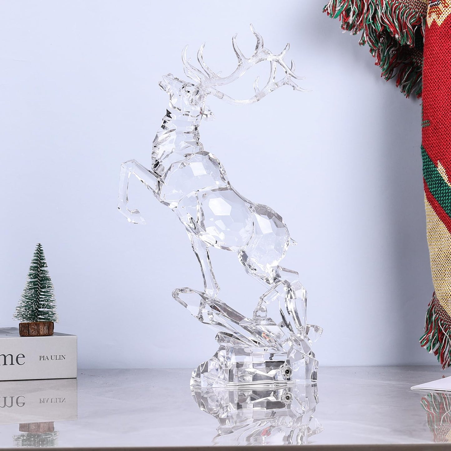 oliruim Acrylic Reindeer Christmas Decor Figurine - Modern Elegant Clear Reindeer Ornaments for Christmas Indoor Decor, Holiday Centerpiece, Living Room, Fireplace, Table Display (Clear, Jumping 13")