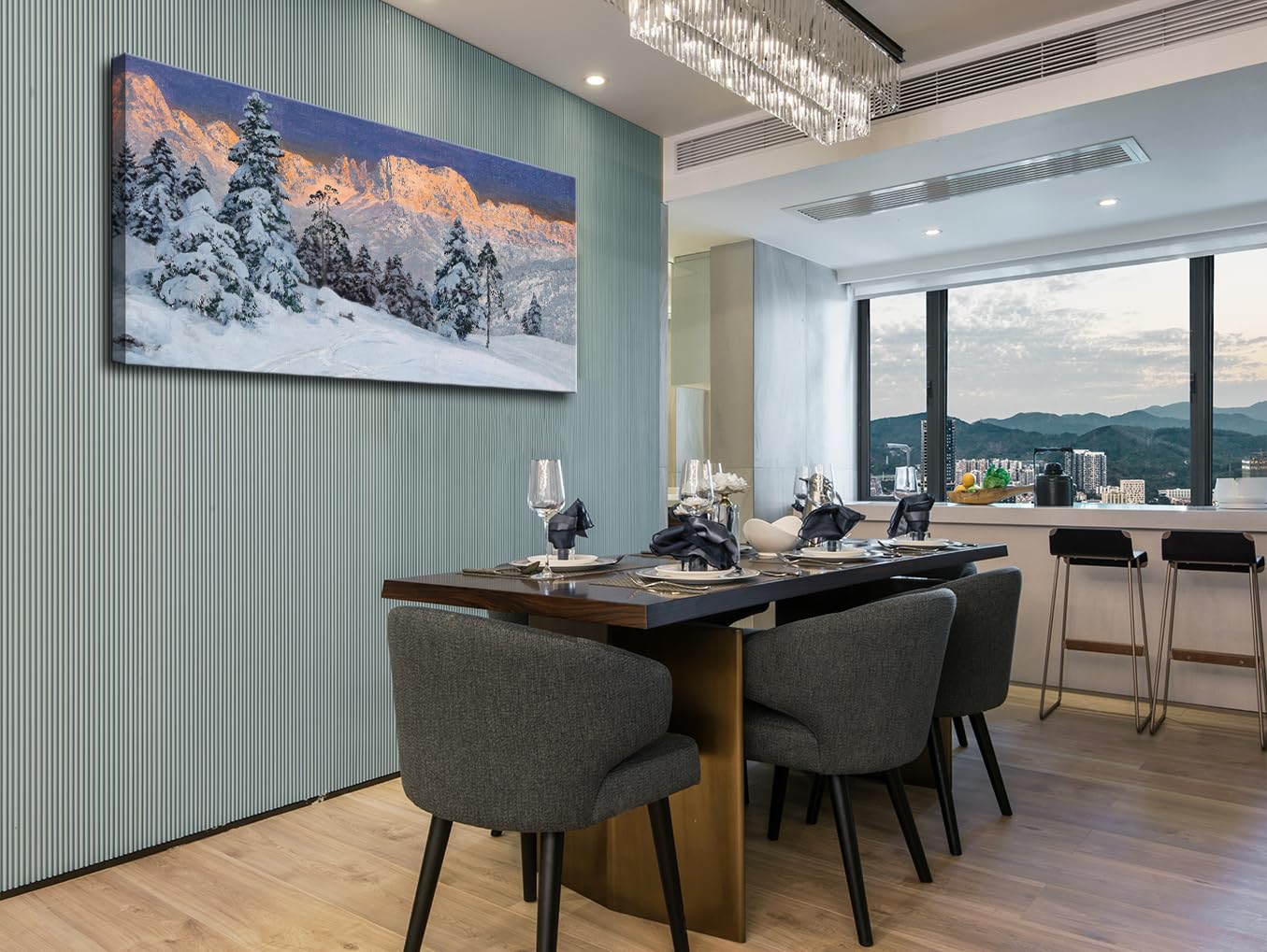 dgbtcart Winter Snow Mountain Canvas Wall Art for Living Room - Blue Nature Landscape Painting Print Decor Trees Modern Artwork Large Picture Poster for Bedroom Office Decoration - 20"x40"