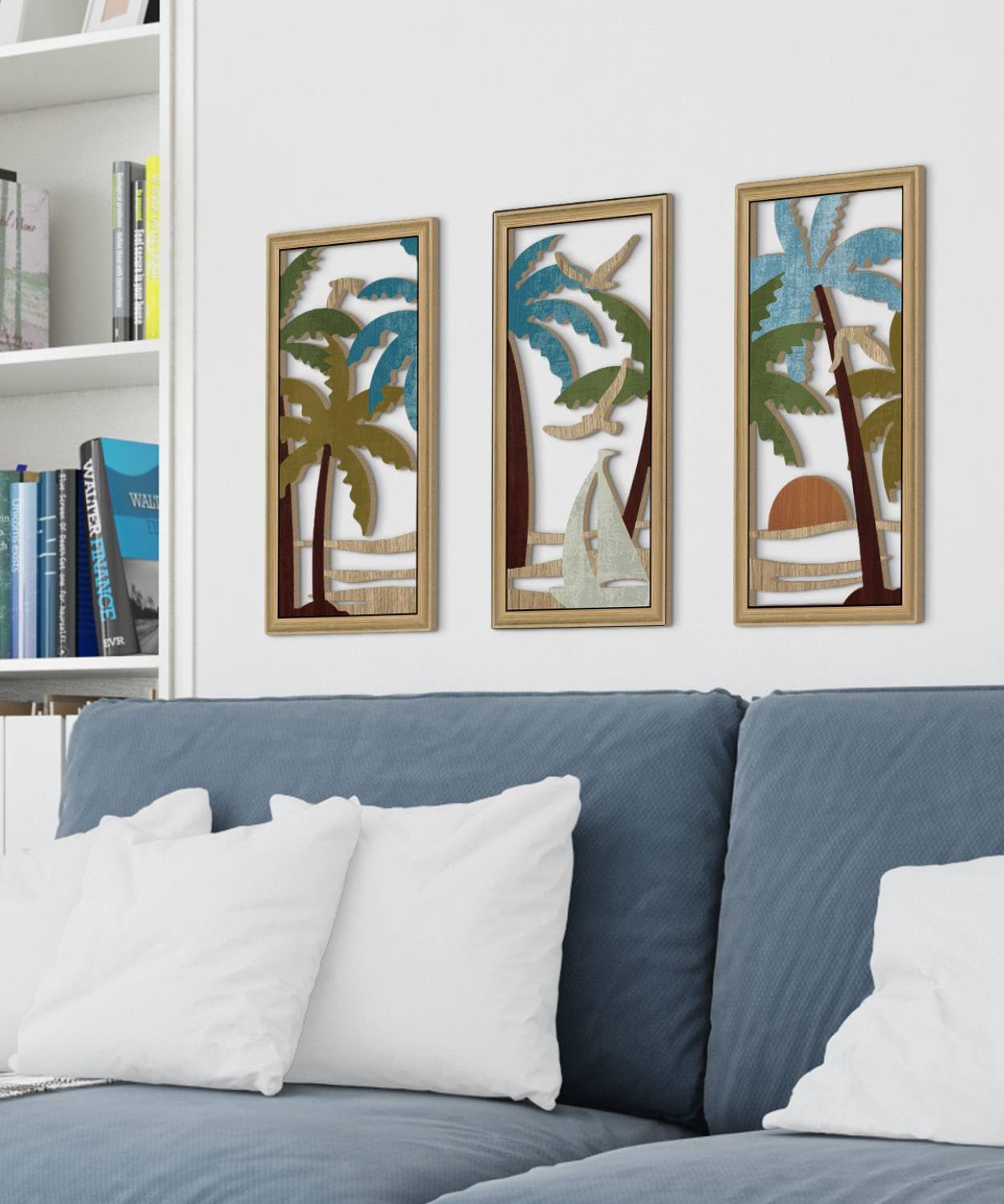 Putuo Decor Palm Tree Wall Decor Set of 3, Coastal Wall Decor, Boho Wall Art, Beach Themed Wooden Wall Plaque for Living Room Bedroom Bathroom
