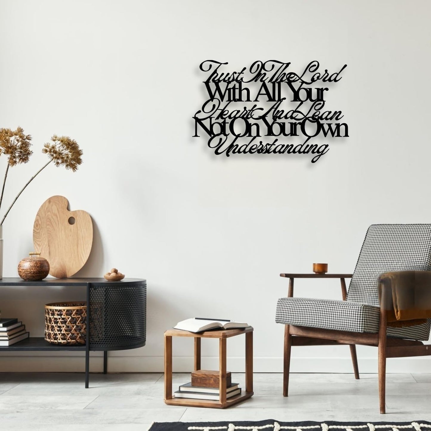Proverbs 3:5-6 Trust In The Lord With All Your Heart Metal Wall Decor - House Decor Christian Religious Scripture Black Wall Art Inspirational Motivational Home Decor for Living Room, Bedroom, Dining Room (Black)
