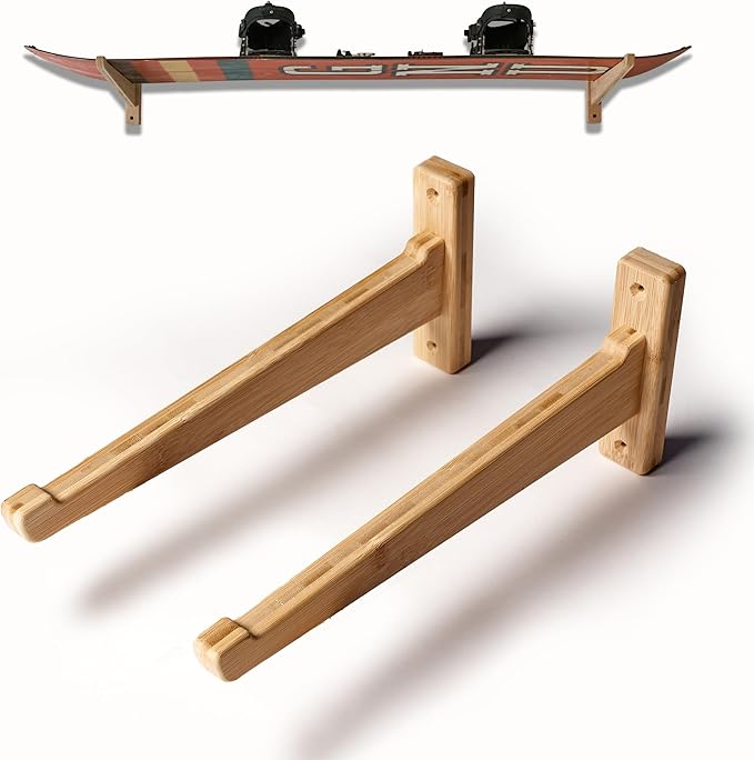 Bamboo Snowboard Wall Mount ??Horizontal Snowboard Rack for Display or Storage ??Durable Wall Hanger for Snowboards ??Holds