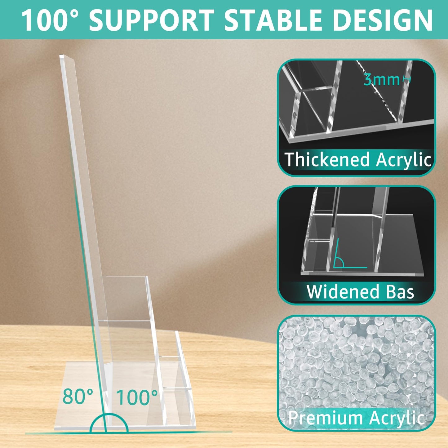 2 Pack Acrylic Brochure Holder 8.5 x 11 Inch with Business Card Holder, Clear Acrylic Brochure Holders Plastic Flyer Display Stand for Magazine, Pamphlet, Booklets, Menu, Journals, Literature