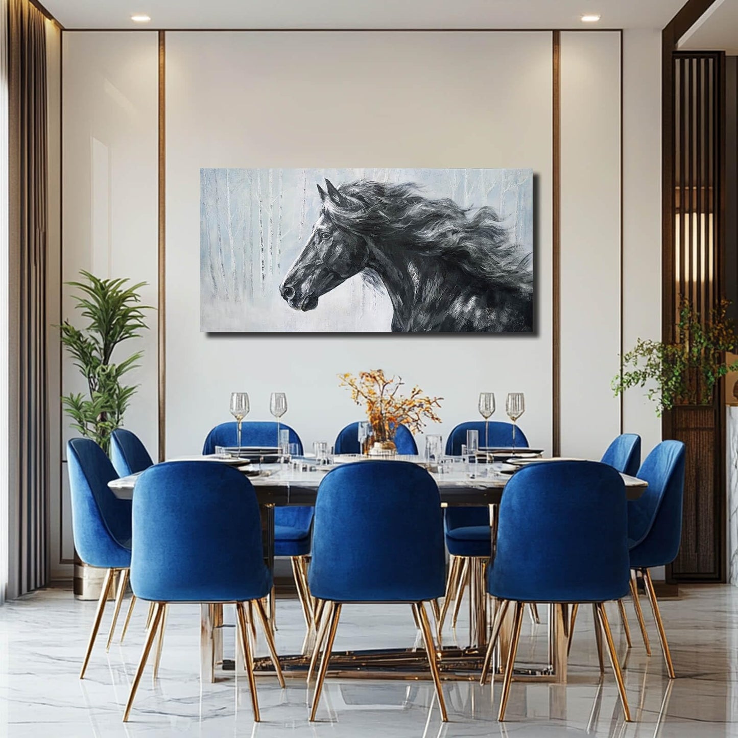 ZHENGYIN Large Black and White Horse Canvas Wall Art, Western Equine Portrait Artwork, Rustic Western Farmhouse Wall Decor for Living Room Office, Above Sofa, 24x48 Inch