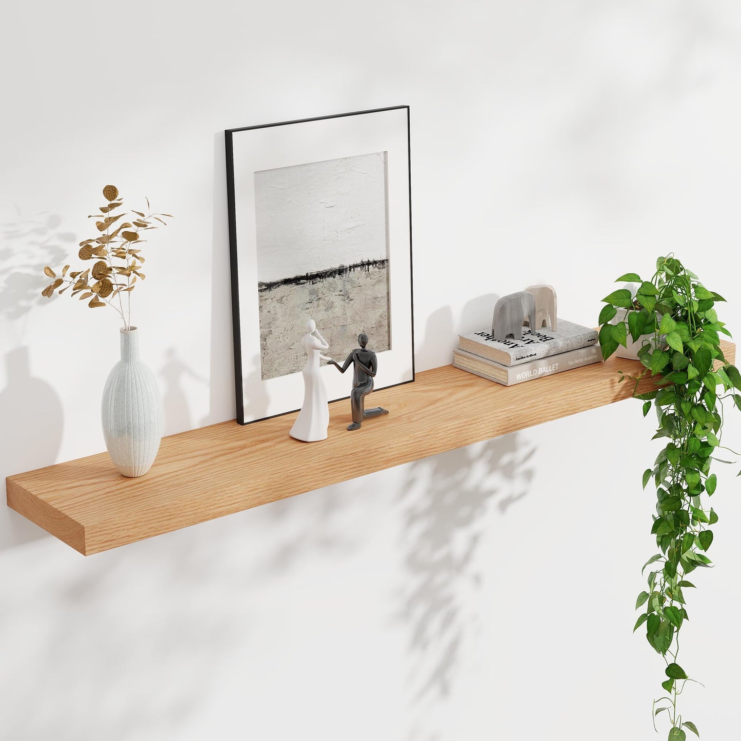 Floating Shelves for Wall, USA-Sourced Oak Wood 48 Inch Long Wall Shelves, Natural Wooden Wall Mounted Picture Ledge Shelf, Nursery Book Storage Shelf Kids Bookshelf, Display Shelf for Bathroom
