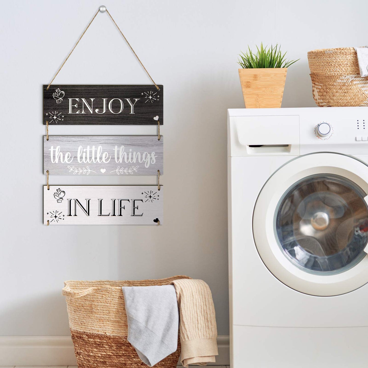 Jetec Enjoy The Little Things in Life Wall Decor,family Hanging Wood Sign Rustic Wooden Wall Decor Board Decorative Plank Hanging Sign for Living Room Bedroom Outdoor(Gray Series)