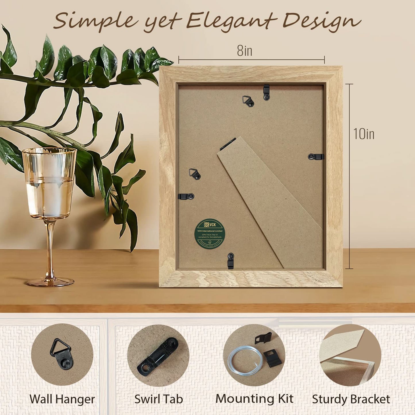VCK 8x10 Picture Frame Set of 3, Natural Solid Wood Beige Frame with Exclusive Wood Grain, Tabletop Display & Wall Mounting for Home Decor