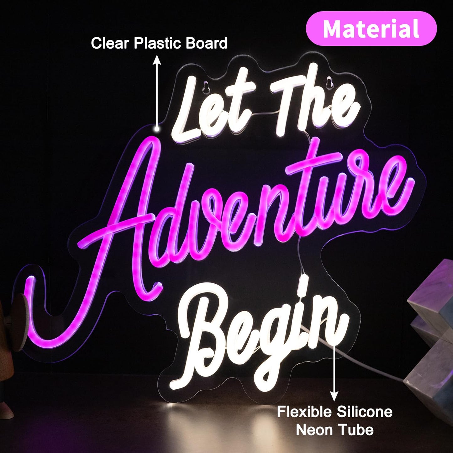 Let The Adventure Begin Neon Sign, Dimmable LED Neon Light for Wall Decor, USB Powered Acrylic Neon Sign for Bedroom, Man Cave, Camping, RV, Party & Adventure Themed Decoration 15.35 x 12.99 in