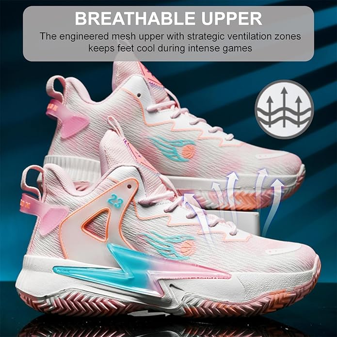 Moodeng Womens Basketball Shoes Breathable Non Slip Sports Shoes Fashion Running Sneakers Supportive Athletic Gym Shoes