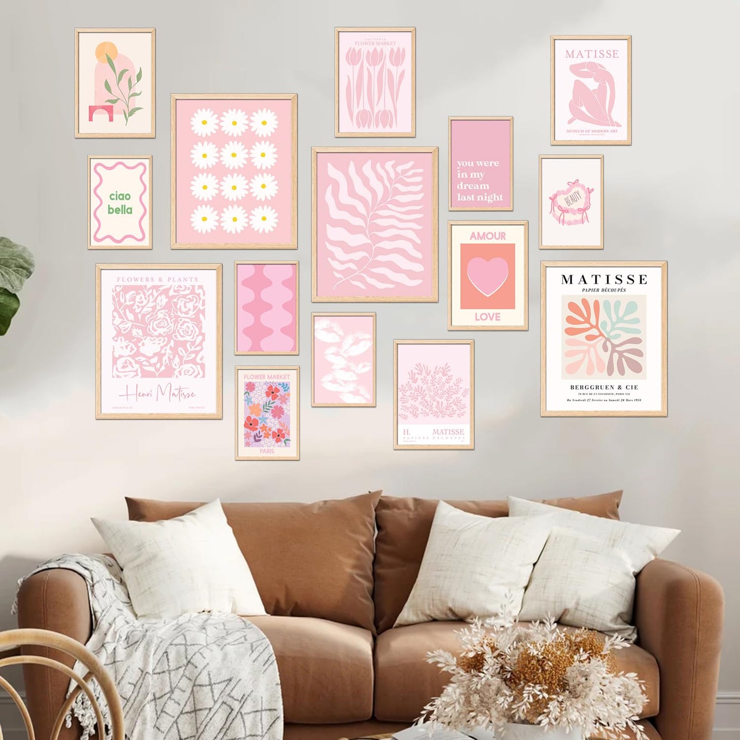TRAMIN 15 Pcs Pink Wall Decor Aesthetic Pictures, Abstract Danish Pastel Prins, Matisse Wall Art Pink Posters for Room Aesthetic, Light Pink Dorm Wall Decor for College Girls Bedroom (8x10 Unframed)