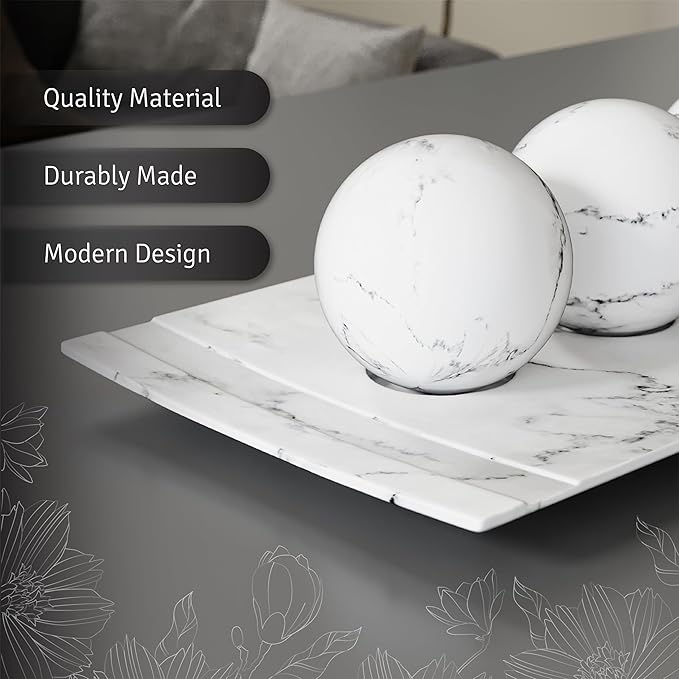 Creative Scents White Marble Look Home Decor Tray and Orb Set Coffee Table Decor for Living Room Centerpiece Table Decorations for Dining Table, Kitchen, Foyer, Entryway Elegant House Decoration