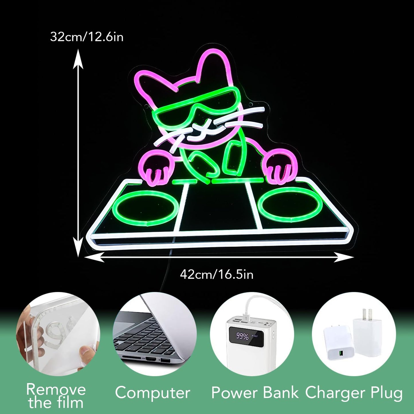 JLEWUINH Cat DJ Player Neon Sign Dimmable DJ Player Led Neon Light for Wall Decor USB Powered Cool Neon Light Sign for Bar Party Man Cave Bedroom Art Wall Decoration
