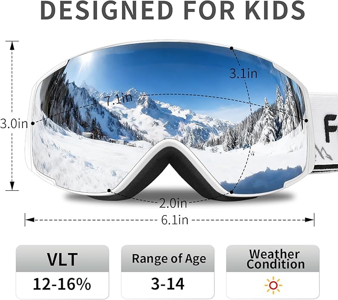 Freela Kids Ski Snowboard Goggles for Toddler(3-14) Youth Anti Fog Anti UV Goggles Girls Boys Snow Skiing Equipment