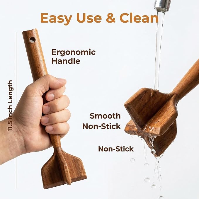 Natural Teak Wood Meat Masher, Ground Beef Masher, 11.5 Inch Chicken Shredder Tool, Multipurpose Kitchen Tool
