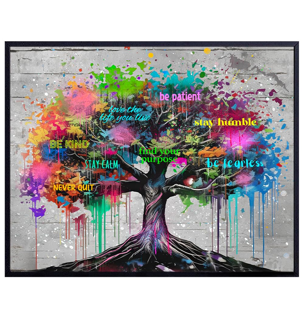 Inspirational Tree of Life Wall Art - Home Office Gifts for Women - Boss lady - Womens empowerment - Growth mindset - Success Wall Art - Graffiti Decor - Banksy Print - Motivational poster