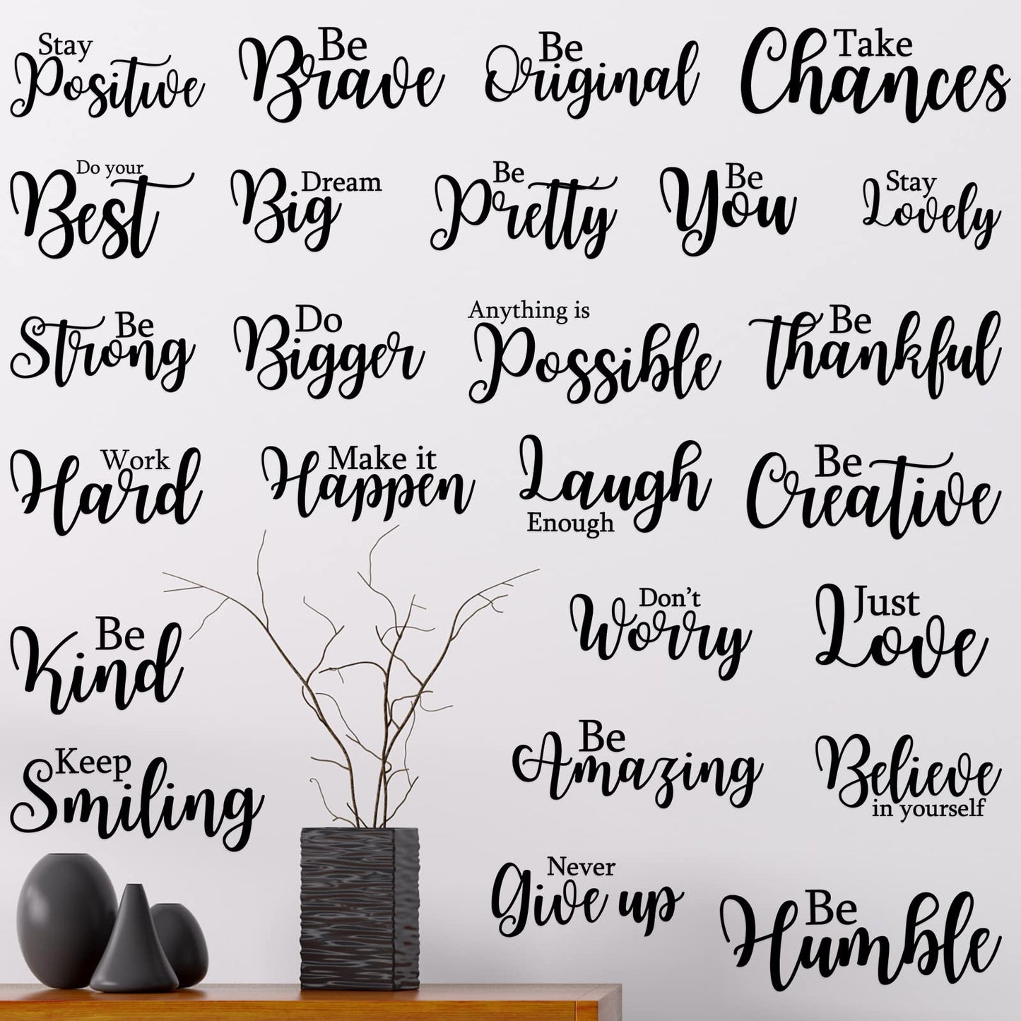 Leinuosen 25 Pcs Inspirational Wall Decal Motivational Quote Peel and Stick Vinyl Wall Quotes Stickers Removable Positive Saying for DIY Bedroom Living Room Office Art Decor