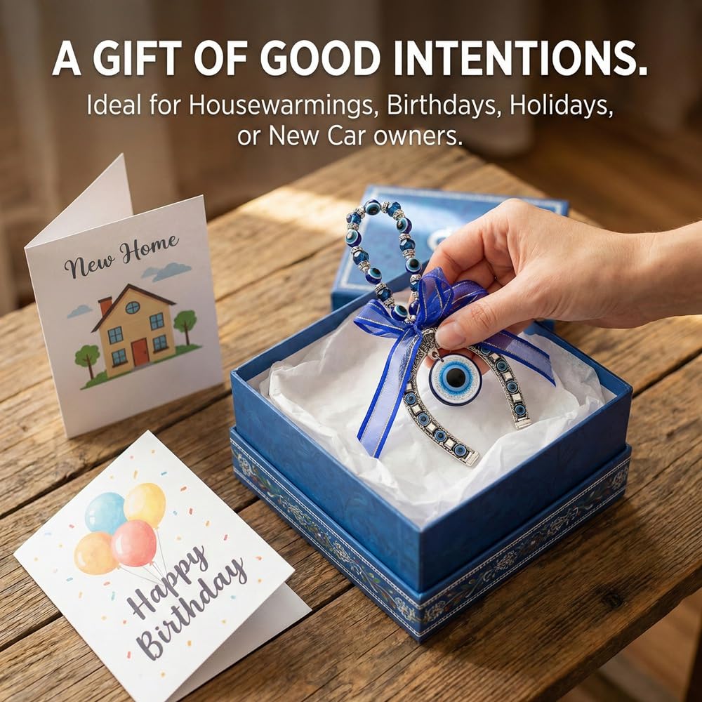 Blue Evil Eye Decor Wall Hanging Ornament Amulet for Home, Office, Car Decoration-Sign of Protection, Blessing and Strength