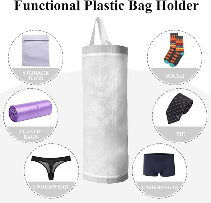 TOGETRUE Plastic Bag Holder, Mesh Grocery Bag Holder Hanging Storage Bag Dispenser (White 2 Packs)
