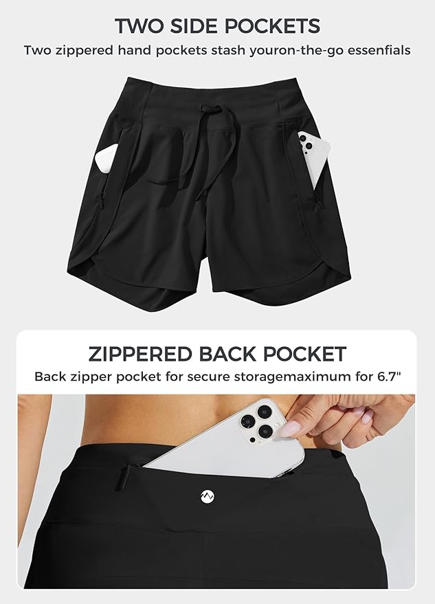 Willit Women's 7" Athletic Running Shorts Long Workout Hiking Shorts Quick Dry High Waisted Active Zipper Pocket(3X-Large)