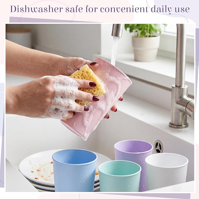 Yungyan 50 Pcs Unbreakable Plastic Cups 16oz Thickened Reusable Plastic Cup Stackable Water Tumblers Drinking Cup for Kitchen, Outdoor, Bpa-free, Dishwasher Refrigerator and Microwave(Bright Color)