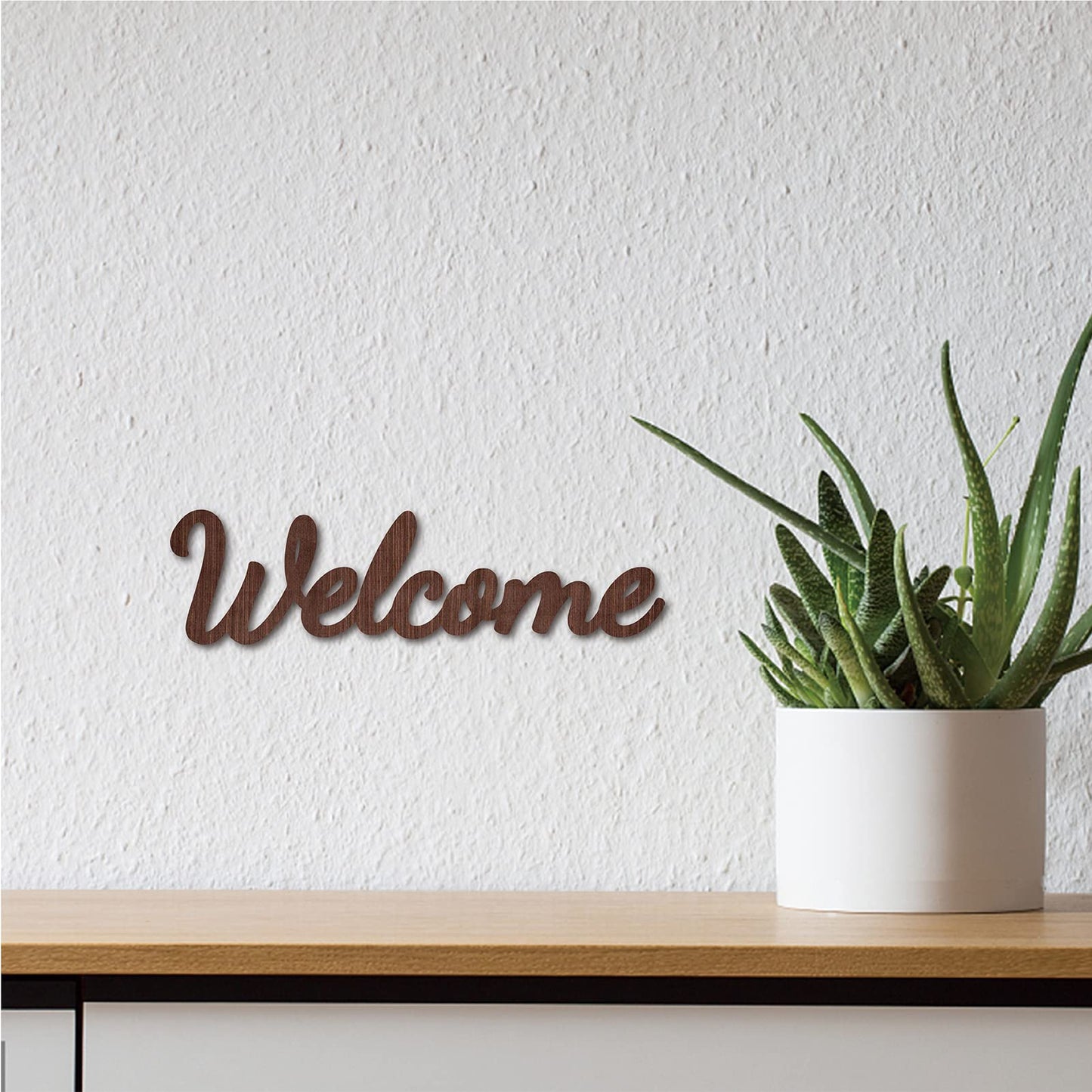 CREATCABIN Cutout Welcome Sign Wooden Wall Art Decor Wood Word Sculpture Signs Rustic Farmhouse For Housewarming Home Front Door Entryway Wall Decoration, Brown, 11.9 x 3.2inch