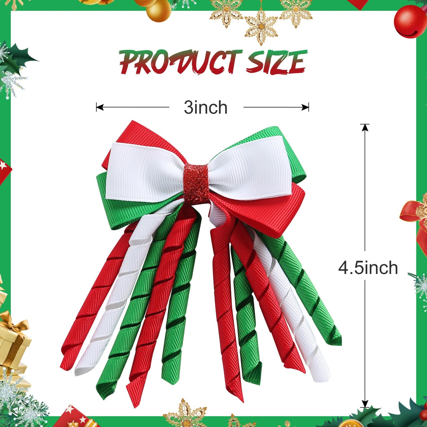 2PC Christmas Curly Ribbon Hair Bow Clips 3 Inch Women Girls Party Hair Accessories