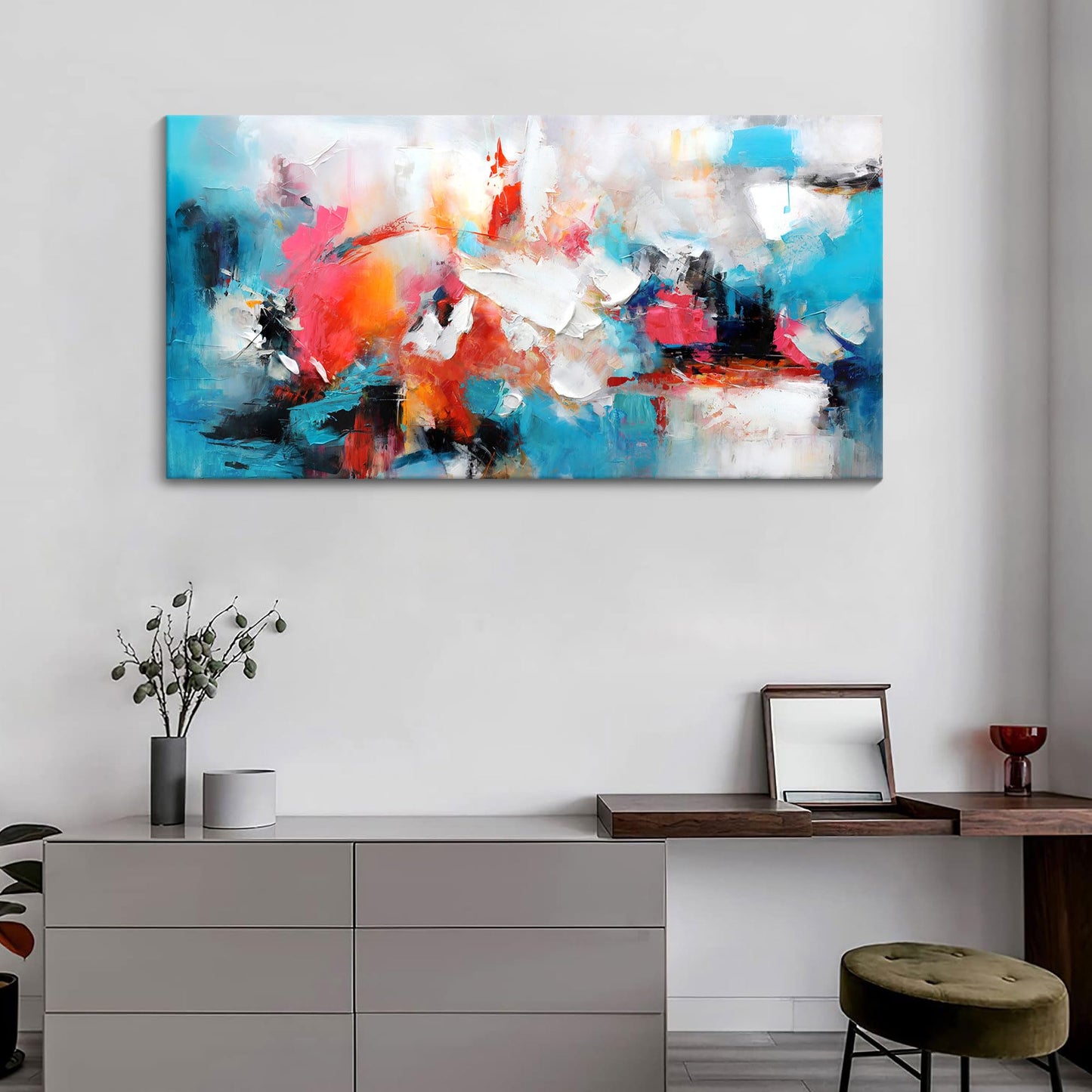 Mofutinpo Abstract Wall Art Canvas Hand-Painted Art in Blue and Pink Office Wall Decor Wall Art for Living Room Paintings for Wall Decorations Modern Wall Decor for Bedrooms, and dining Room 24×48in