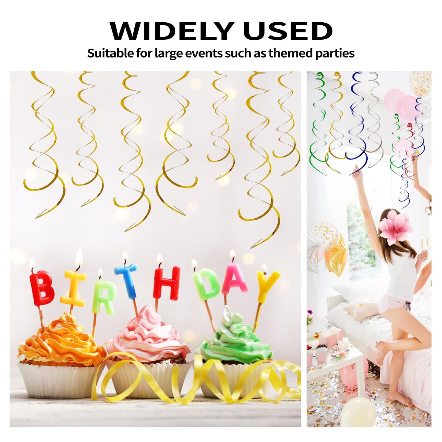 30 Pieces Hanging Swirl Party Decorations Foil Decorations Ceiling Swirl Spiral Hanging Plastic Streamer for Ceiling Birthday Graduation Wedding Celebration Baby Shower Party Supply (Gold)