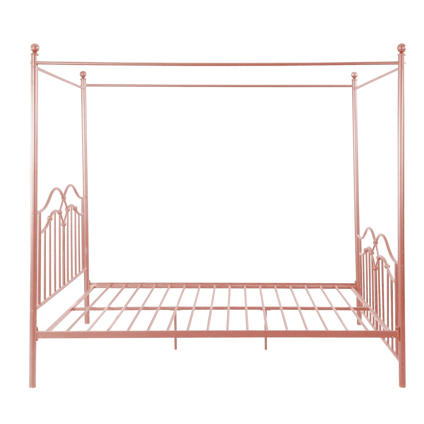 Christopher Knight Home Eileen Metal Canopy Bed Frame Queen Size with Headboard/Footboard, 4 Poster Platform Queen Bed Frame with Classic Knob Posts, Iron Slat Support, No Box Spring Needed, Pink