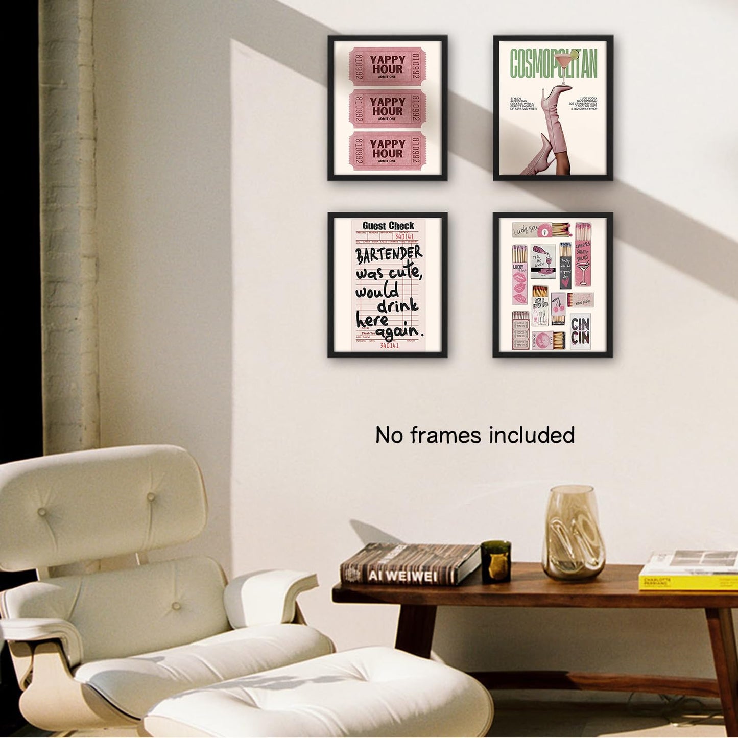 NaZaUK Pink Bar Cart Decor Wall Art, Aesthetic Artwork for Home Living Room Bar Cart Kitchen Wall Decor for College Apartment Set of 4, 8x10 Inch (Unframed)