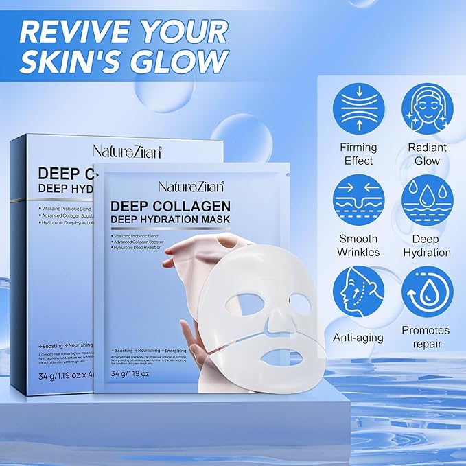 Collagen Face Mask,Collagen Real Deep Mask,Collagen Mask,Deep Hydrating Anti Wrinkle Lifting Mask,Hydrogel Masks for All Skin Types 34g*4ea