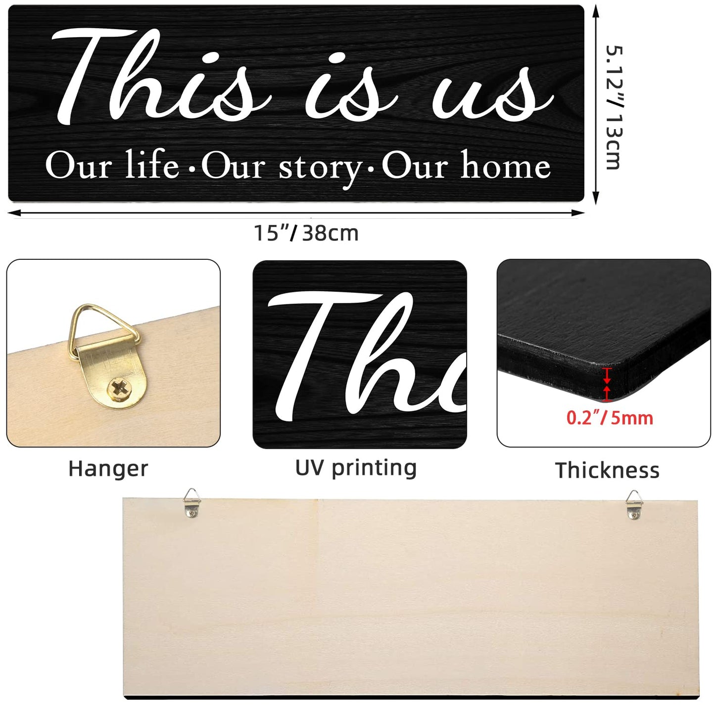 IDATOO 4 PCS Home Wall Decor Signs, Rustic Wooden Living Room Hanging Decorations with Quotes THIS IS US/TOGETHER/BLESS THIS/FAMILY, Housewarming Gifts for Wedding Kitchen