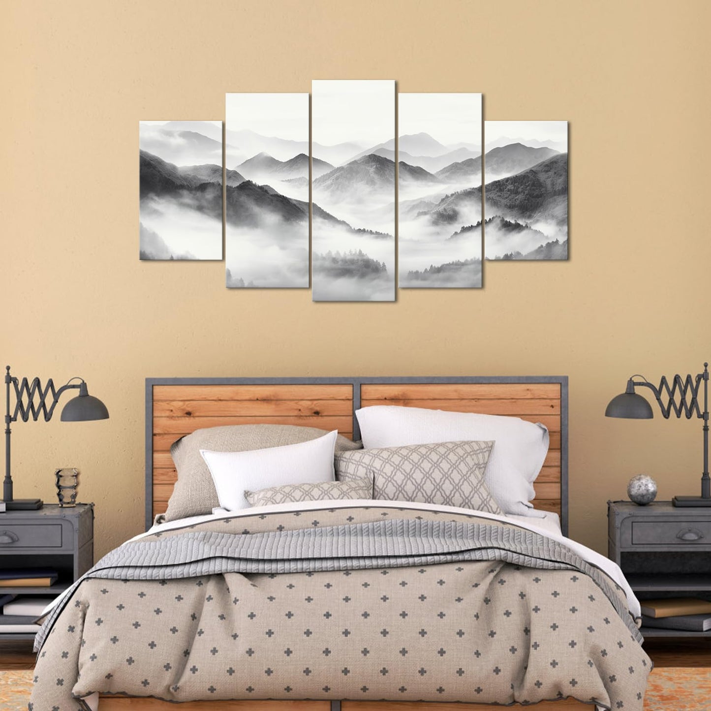 HOMEOART Mountain Wall Art Nature Landscape Painting Living Room Decor 5 Pieces Art Prints Overall 60inchx32inch
