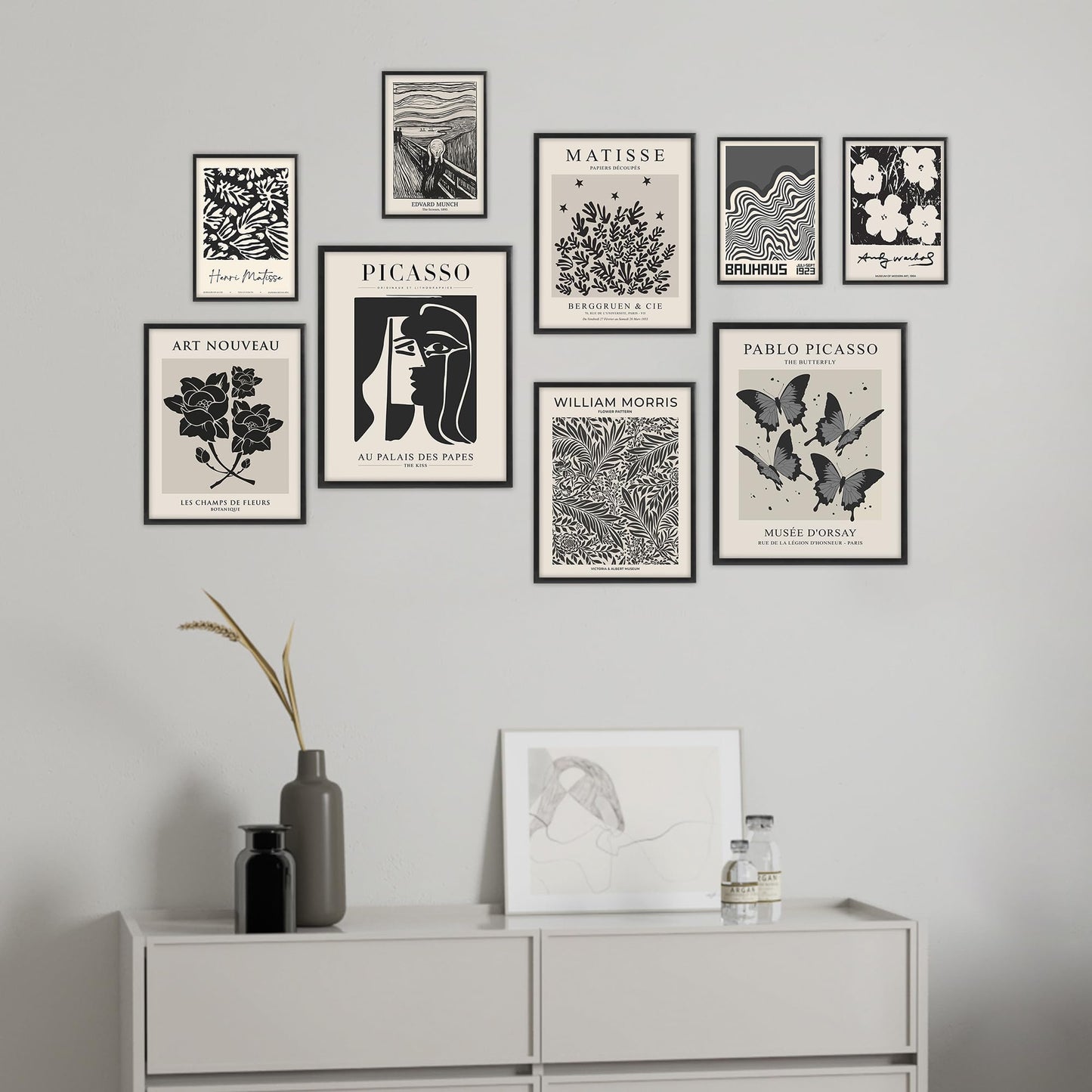Black and White Gallery Wall Art Poster Prints,Set of 9 Exhibition Wall Decor for Dorm Bedroom,Black White Aesthetic Pictures for Teens Boys Girls, Gallery Posters Wall Decorations