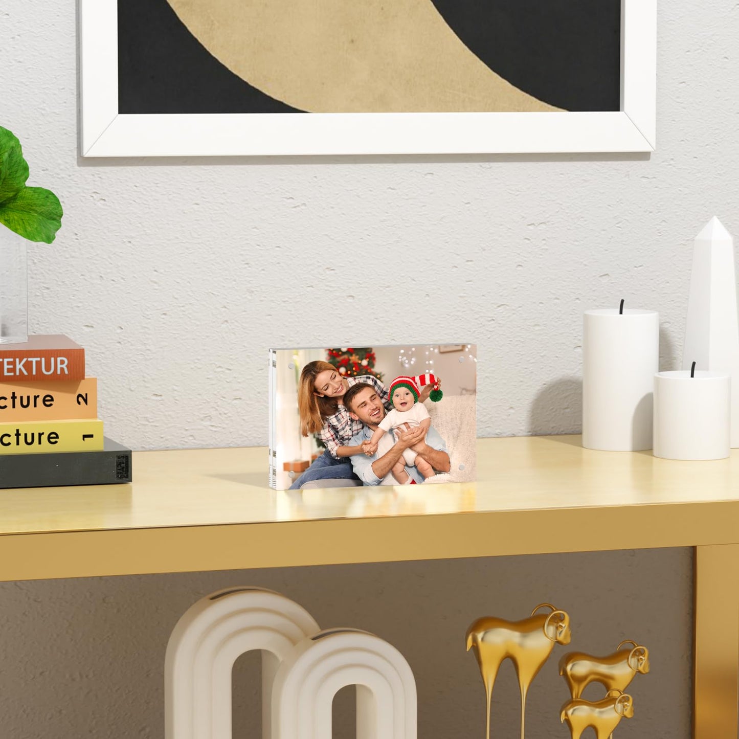 NIUBEE 4x6 Acrylic Picture Frame, Photo Frame 20% Thicker Block,Clear Frameless Acrylic Frames Double Sided,Magnetic frames for Desktop Display