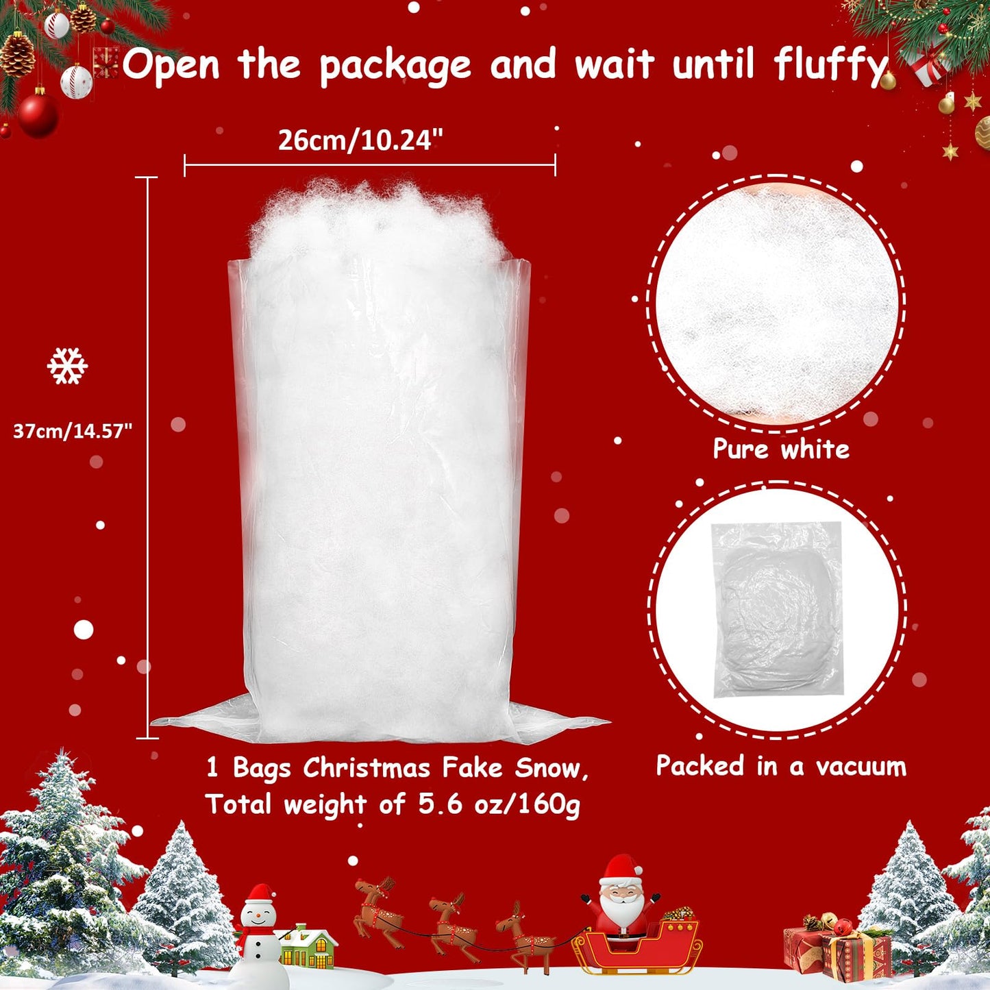 GQE Christmas Fake Snow Decoration,7 Oz(1 Bag) White Artificial Snow Cotton Fluffy Fake Snow for Mantle Village,Nativity Set,Faux Snow Christmas Tree Decor,Winter Indoor Home Decoration