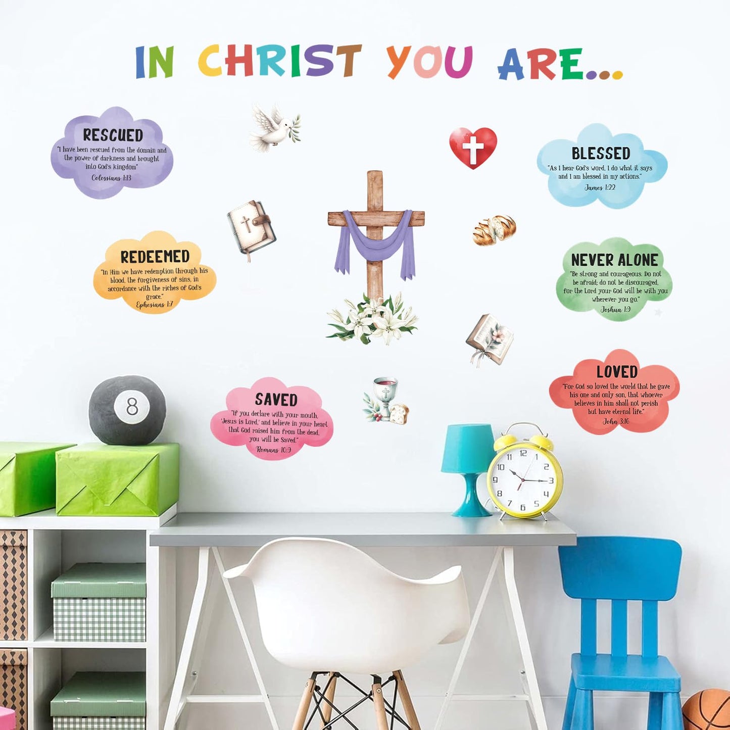 TOARTi Religious Bible Wall Decal Christian Jesus Bulletin Board Decoration Inspirational Prayer Sunday School Classroom Supplies Motivational Kid’s Religious Bible Verse Wall Sticker