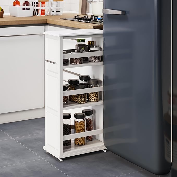 Lavish Home 3-Tier Slim Rolling Storage Cart - 16.7” x 9” Narrow Rolling Cart with Handle and Wheels for Bathroom, Laundry Room, and Kitchen Organization - Pull-Out Home Organizers (White)