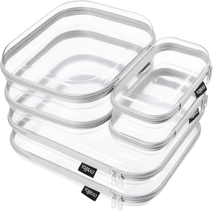 YQBRAO 6 Pack Sleek Gray Clear Hard Shell Zipper Case, 1.2mm Heavy Duty Tech & Cord Organizer Pouches, Crush-Proof Electronic Storage for Travel, Tools & Diaper Bag (2L+2M+2S)