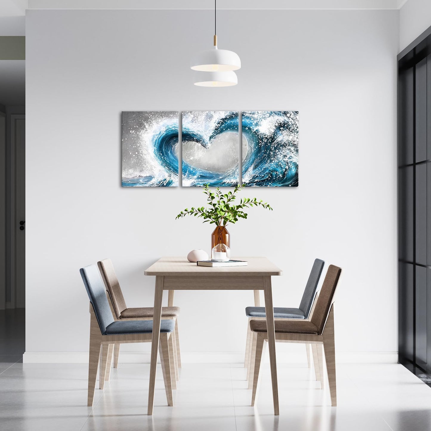 HOMEOART Bedroom Wall Art Ocean Wave Painting Love Sign Wall Decor Framed Artwork Bathroom Bedroom Living Room Decor (Blue)