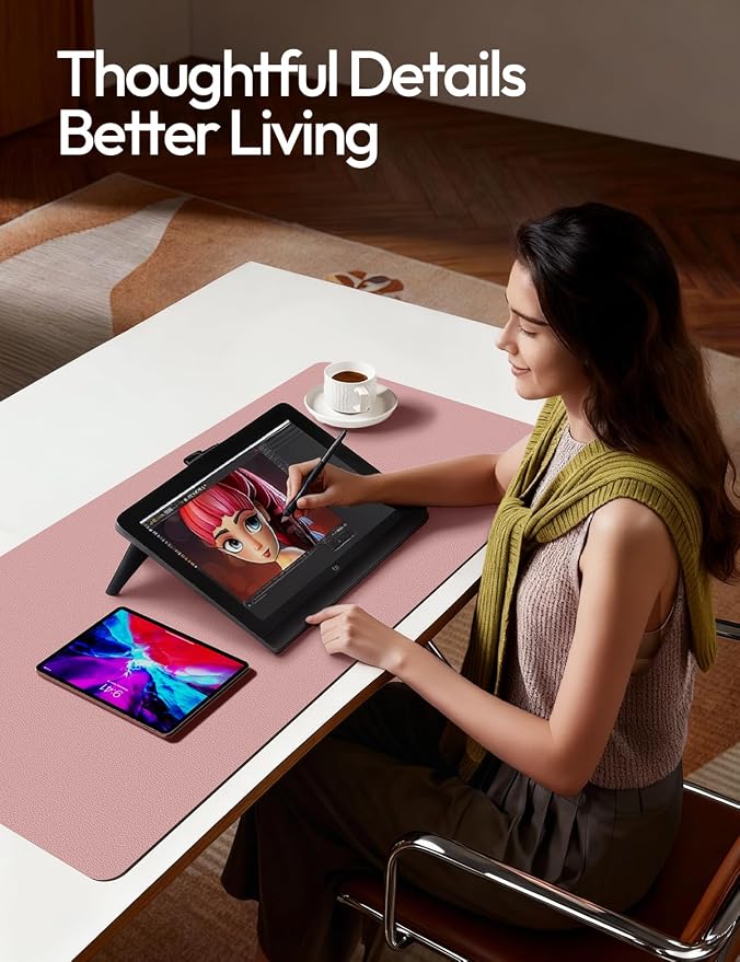 YSAGi Leather Desk Pad Protector, Office Desk Mat, Large Mouse Pad, Non-Slip PU Leather Desk Blotter, Laptop Desk Pad, Waterproof Desk Writing Pad for Office and Home (Pale Mauve,55" x 17.2")