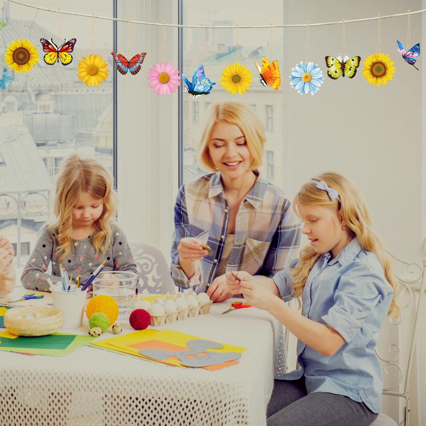 40 Pcs Spring Ornaments for Small Tree Wooden Flower Butterfly Ornament Sunflower Gerbera Daisy Wood Hanging Tree Decoration Spring Mother's Day Summer Birthday Party Decor Supplies(Flower, Butterfly)