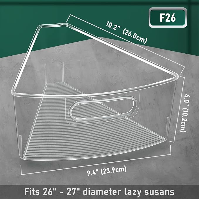 JEISSLIA Lazy Susan Cabinet Organizer Bins for 26"/ 28"/ 32" Diameter Corner Organizer, Plastic Cabinet Storage Bin, 1/8 Wedge - Food Safe, BPA Free, with Non-Slip Pads (for 26" Diameter, 8 Pack)