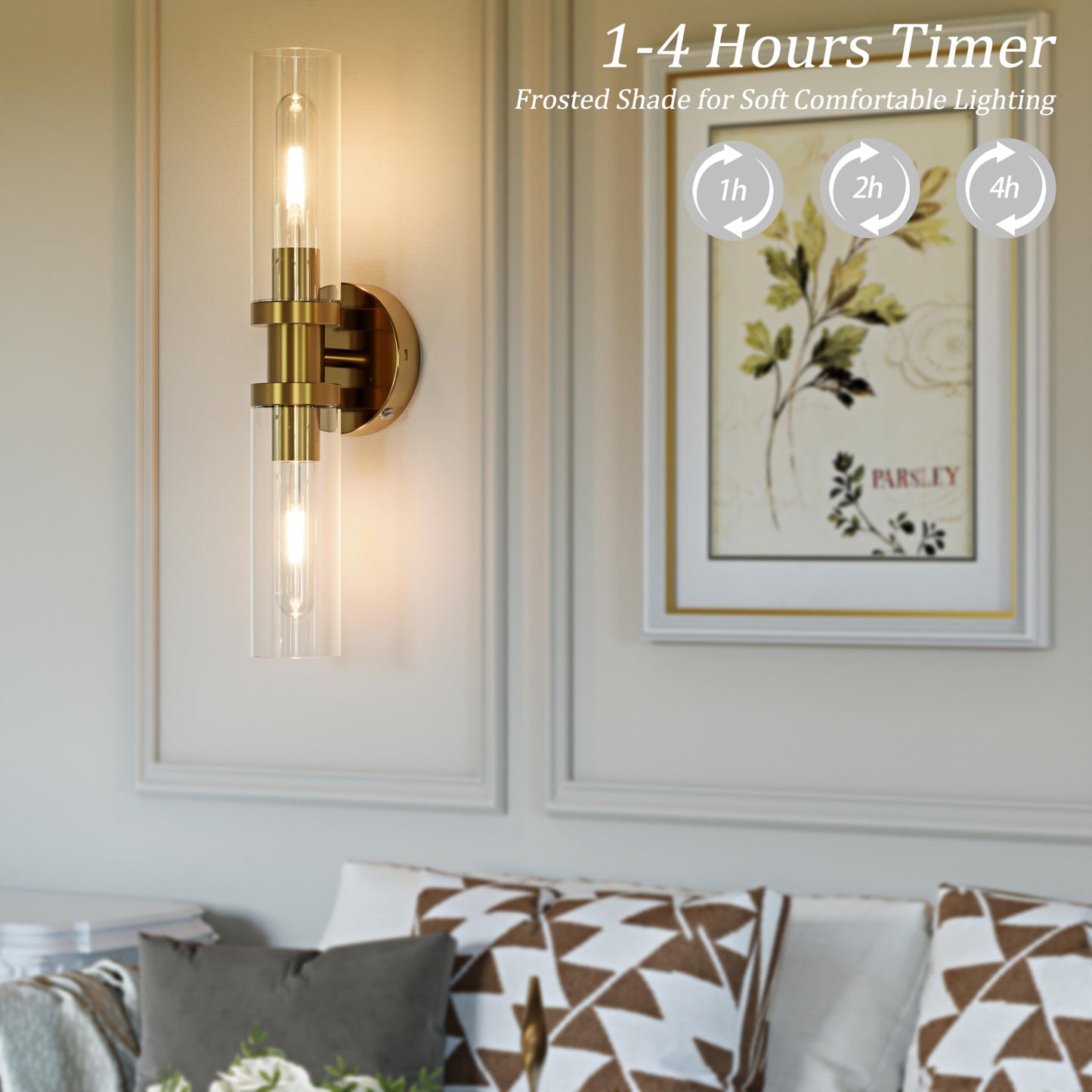 Rayogale Battery Operated Wall Sconces Set of 2, Rechargeable Wireless Wall Lights Remote Control, 10000mAh Not Hardwired Timer Dimmable Wall Lamps for Living Room Bedroom Entryway Gold 16.5 Inch