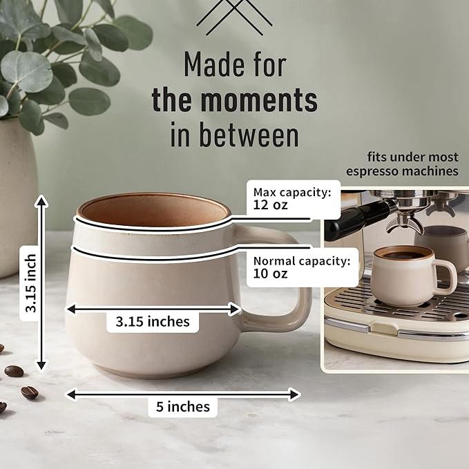 Ava Nord Ceramic Coffee Mugs Set of 4 | 12 oz Stoneware Coffee Cups | Lead-Free, Non-Toxic | Microwave and Dishwasher Safe | Comfortable Handle | Modern Nordic Design for Tea and Latte | Rose Sand