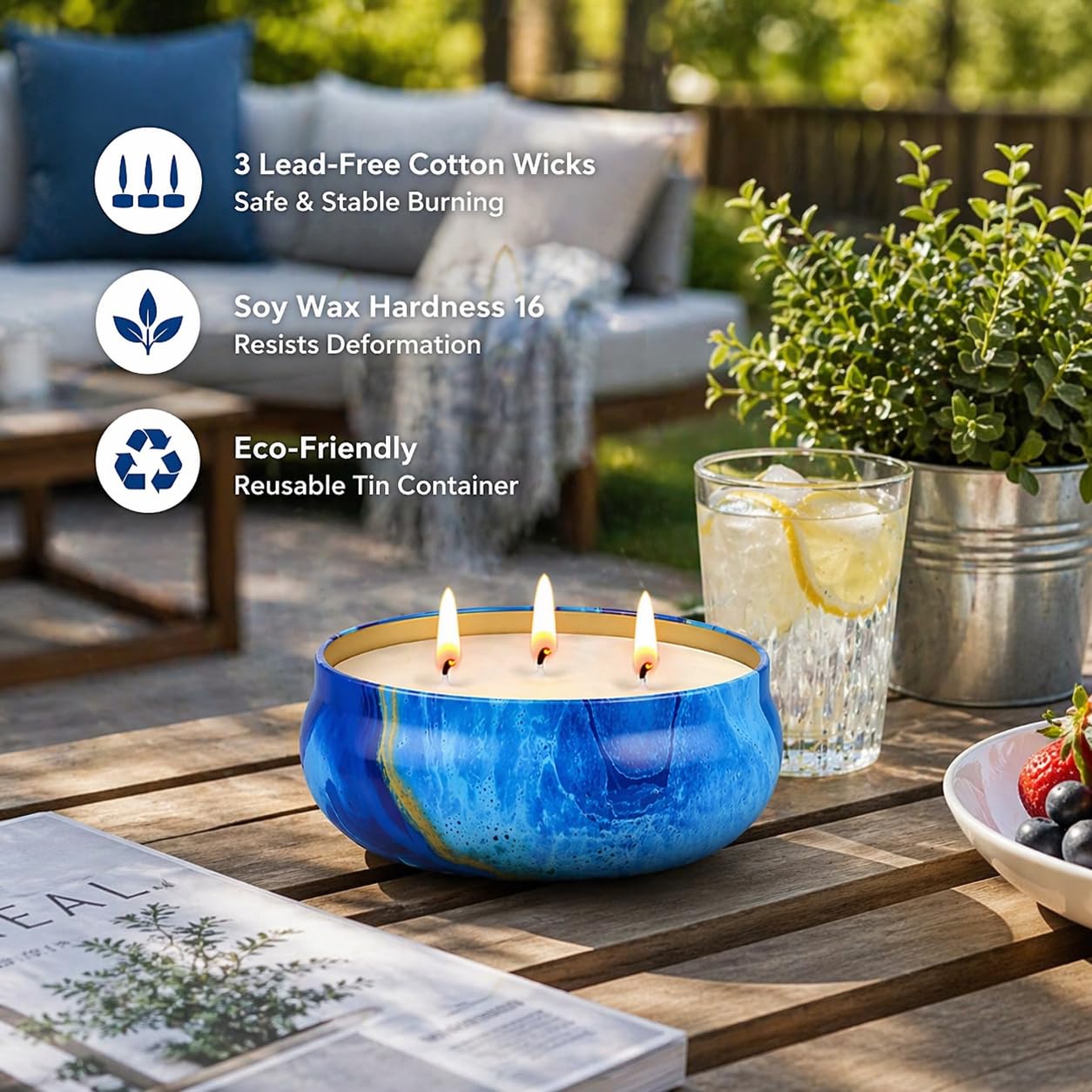 55oz Large Citronella Candles Outdoor,Soy Wax Tin Candles for Patio 3 Wick Up to 270 Hours Burning,Scented Jar Candle for Home,Lemongrass Candle Bulk for Outside Patio Garden Balcony Camping BBQ