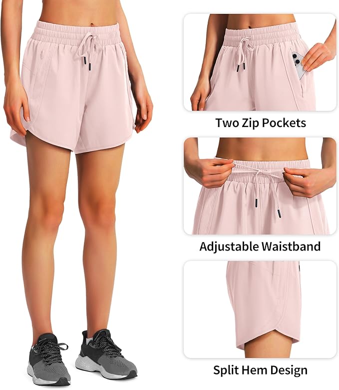Ksmien Women's 5" Athletic Running Shorts Quick Dry Lightweight Workout Gym Shorts with Zipper Pockets UPF 50+